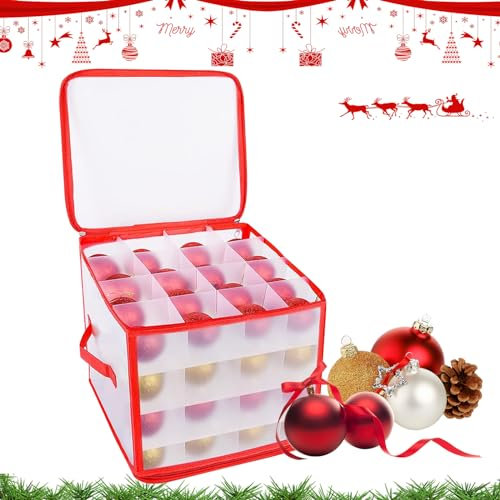 Darryy Weihnachtskugeln Aufbewahrung Hanging Organizer, Aufbewahrungsbox Weihnachtskugeln, Weihnachtskugeln Box, Aufbewahrung Weihnachtskugeln, Rot, 64 Fächer je 7.5 cm, für 64 Weihnachtskugeln Max