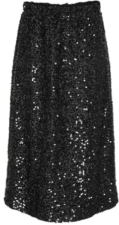 PIECES Pcserena Sequin HW Midi Skirt Mm Falda Midi para Mujer, Negro/Detalles: Sequince Negro, L