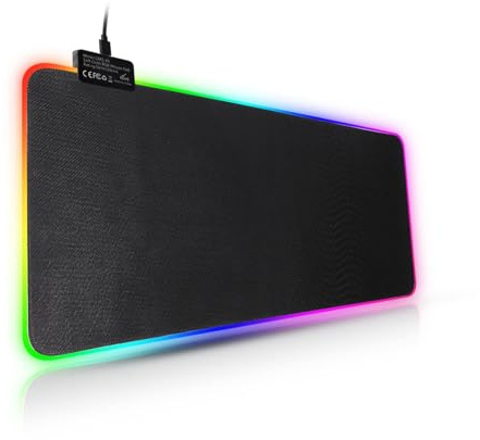 Trintion RGB Gaming Mouse Mat 900×400×4mm Thick Extended Gaming Mouse and Keyboard Mat Pad with Non-Slip Rubber Base with 7 Light Modes Luminous LED Mouse Pad for Computer Gamer Black