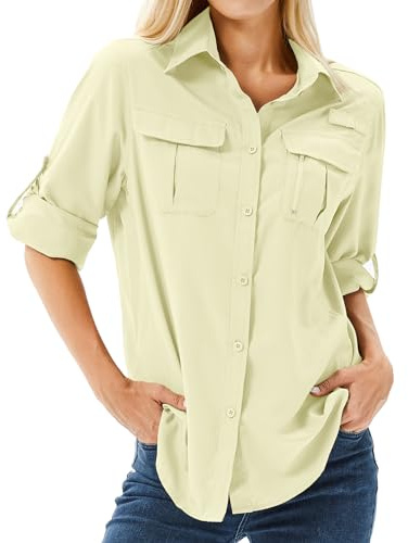 yeyity Camisa para mujer UPF 50 con protección UV, camiseta de manga larga para mujer, camisa de senderismo, ropa de safari, transpirable, secado rápido, informal, top deportivo, S