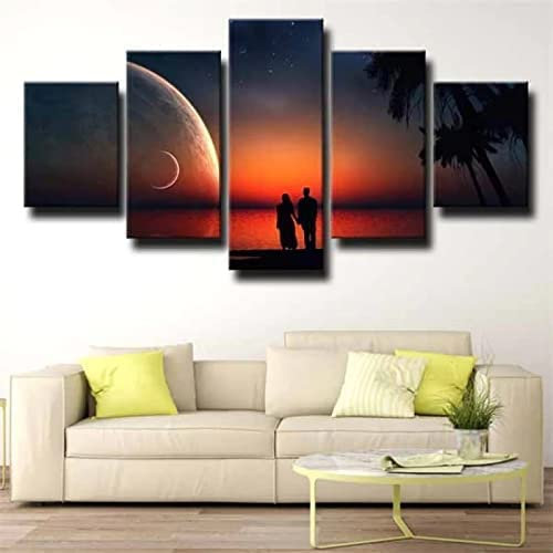Leinwandbilder 5-Tlg Romantischer Sonnenuntergangsplanet Malen Sie Das Bild, Druck Auf Leinwand – Bilder Moderne Kunstwerke – Gemälde Für Wohnzimmer, Schlafzimmer, Heimdekoration (Xl/Mit R -4T5T+Z0P
