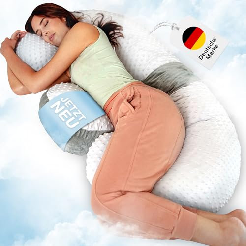 BabybeFun Schwangerschaftskissen zum Schlafen [Extra Komfort Dank Verstellfunktion] Seitenschläferkissen inkl Bezug Stillkissen XXL aus Samt Kuschelkissen Pregnancy Pillow Kissen Schwangerschaft Grau