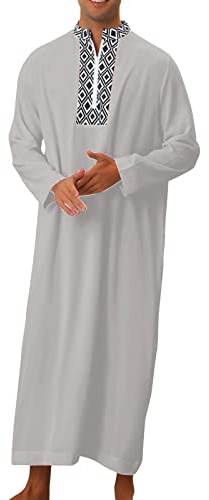Duohropke Kaftan Herren Baumwolle Leinen Sommer Cool Jilbab Herren Muslim Robe Gebetskleidung für Männer Islamische Kleidung Thobe Marokkanische Afghanische Arabische Kleidung
