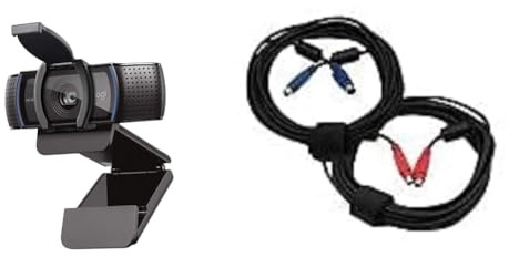 Logitech C920S HD Pro Webcam, Full HD 1080p/30fps Video Calling, Clear Stereo Audio & 993-001137 Mini Din Black Cable Adapter for Cable