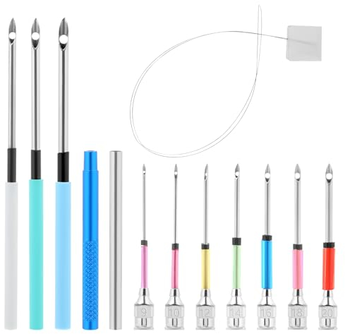 Prasacco 13 Stück Punch Needle Set, Stanznadel-Set 10 Größen Stanznadeln mit Griffen Stickerei Punch Needle Stanznadel für Erwachsene Stanznadel-Einfädler Stanznadel Bastelarbeiten für DIY Kreuzstich