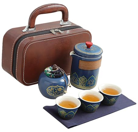 YWJLQH Service à Thé de Voyage Tasses à Thé en Céramique avec Sac de Transport Pou