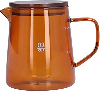 Kaffeserver, Häll över Karaff Kaffekanna I Klart Glas Värmebeständig Tekokare Med Trälock För Hemmakontor 500 Ml(Brun)