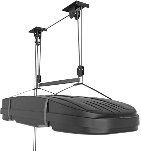 TRUSOON Ceiling Storage Hoist for Cargo Box - Heavy Duty Garage Storage Lift - Garage Pulley Lift System for Rooftop Carriers, Holds up to 150 lbs Capacity and Fit 10-14 Foot Tall Garage Ceilings