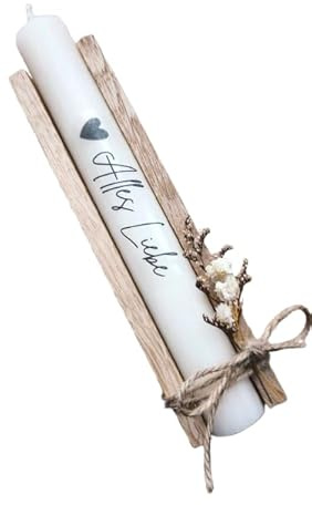Alles Liebe - Stabkerze mit Spruch - Geschenkset - Kerze mit Text - Trockenblumen - in Holzbox Holzverpackung - Geschenk - Mitbringsel