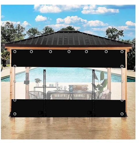 Transparente wasserdichte Pergola-Plane für den Außenbereich, mit Reißverschluss, Regenvorhang, anpassbar, PVC-Kunststoff, Abdeckfolie für Seitenwände, transparent, mit Ösen