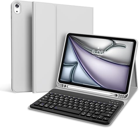 GKABXY Funda con teclado para iPad Air de 11 pulgadas 2024/2025 (M2/M3), para iPad Air 5ª/4ª generación 2022/2020 10.9 pulgadas, funda suave TPU con soporte para bolígrafo, teclado QWERTZ desmontable