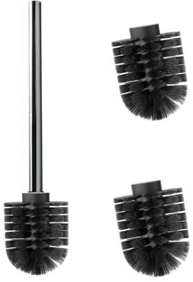 WAVEWO Brosse WC INOX de 3 têtes de Brosse WC de 7 cm de diamètre + 1 poignée en Acier Inoxydable 304 de 27 cm - Interchangeable et Durable (Noir, Diamètre 6.5CM)