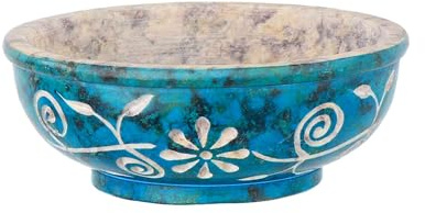 NKlaus Ciotola di incenso turchese in pietra ollare Ø 10 cm – fatta a mano con motivo floreale ideale per resine affumicate, Palo Santo & rituali spirituali 16781