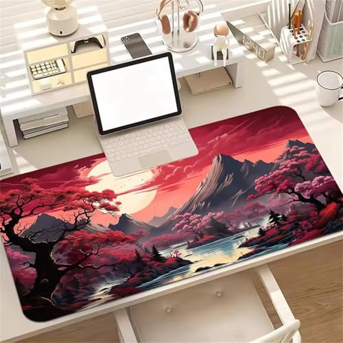 Tappetino Mouse XXL Montagna Dell'Albero Rosso 900x400x2 mm tappetino per il mouse da Gaming con Bordi Cuciti Tappetino Scrivania Antiscivolo Mouse Pad Grande per Ufficio e Casa