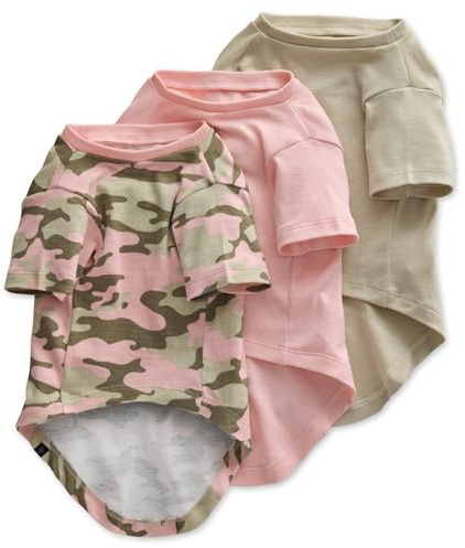 Pet Passion Toby II Dog T-Shirt, 3 Pack, Pink Camo, Small | GOTS-certified organic cotton short-sleeve tee. Breathable, soft & sustainable for everyday wear.
