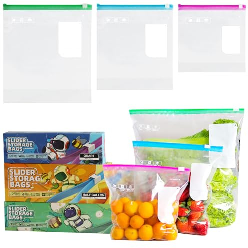 75 bolsas para congelador, bolsas con cierre de cremallera, sándwich, congelador, reutilizable, con cierre de cremallera, para frutas, verduras, carne, granos, aperitivos, almacenamiento de verduras