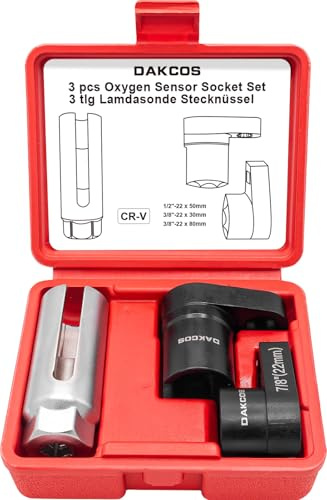 DAKCOS 3tlg Lambdasonden Schlüssel Nüsse Set, 1/2 3/8 Antrieb 7/8 22mm | Lamdasonde Werkzeug Lambdasonden-Stecknuss