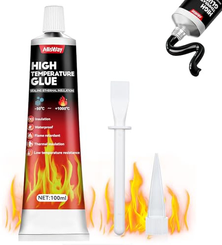 Allisway HitzebestäNdiger Kleber, HitzebestäNdiges Silikon, Silikon HitzebestäNdig, Gilt für Öfen, Kamine & Herde - Schnelltrocknend, Wetterfest, Perfekte Abdichtung, 100 ml, Schwarz