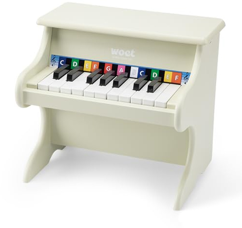 Woet® Pianoforte Giocattolo Rosso in Legno per Bambini - 18 Tasti con Libretto Musicale e Carta delle Scale - Strumento per Principianti - Gioco Musicale Educativo - A Partire da 3 Anni