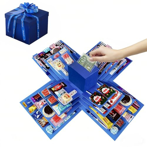 5-lagers kreativ presentlåda, överraskningslåda 19,5 x 19,5 cm explosionslåda gör-det-själv för foton och små presenter kreativ för alla hjärtans dag, födelsedag, bröllopsdag (blå) (blå)