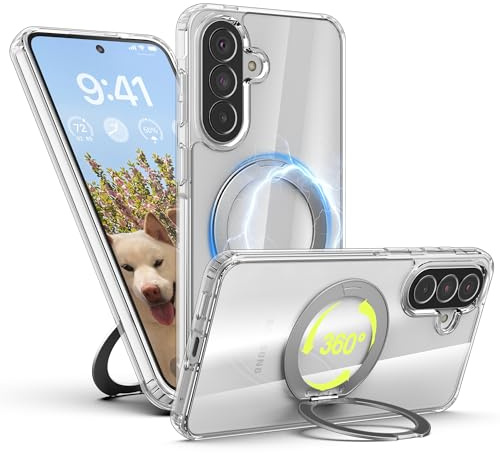 Cresee Case for Samsung Galaxy A57 5G, 360° Magnetic Ring Stand Compatible with Magsafe [Anti-yellowing] Clear Hard Back + TPU Bumper Shockproof Phone Cover for Galaxy A57 5G, Transparent