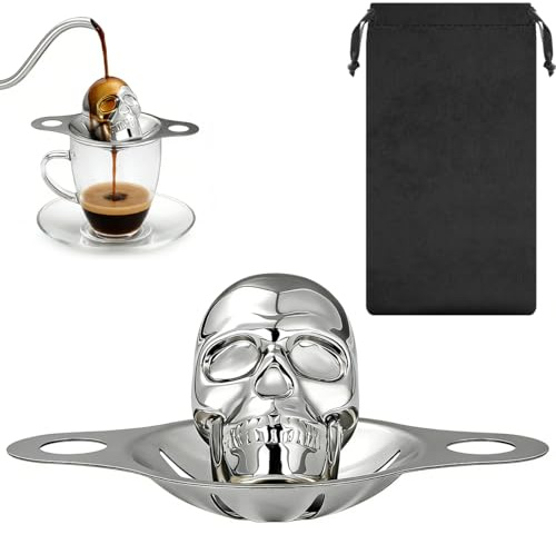 1PCS Skull Head Stainless Steel Ice Cubes Mold, Whisky Stones with Gift Bag, Coffee Cooler with a Funnel, Skull Head Cooling Stones, Whiskey Stones Reusable, Bar Accessories for Whisky Coffee Tequila