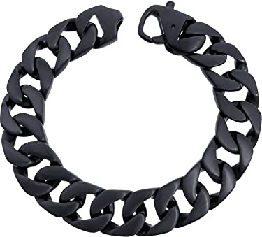 RUGGED steel Edelstahl Armband 15 mm breit Gliederarmband (Schwarz (matt), 20.5)