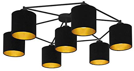 EGLO Deckenlampe Staiti,7 flammige Deckenleuchte modern | Wohnzimmerlampe aus Metall und Textil, Schlafzimmerlampe in Schwarz, Gold, Flurlampe Decke mit E27 Fassung, Ø 84 cm