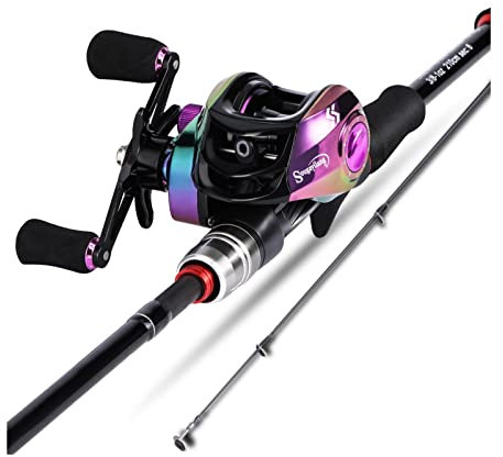 caihuashopping Angelrute Profi Angelrute Rolle Combo 1.8-2.1m Köder Angelrute und 7,2: 1 High Speed ​​Baitcasting Rolle Set Angelgerät Angeln Rute (Bundles : 2.1M and Left Hand, Color : Rod Reel)