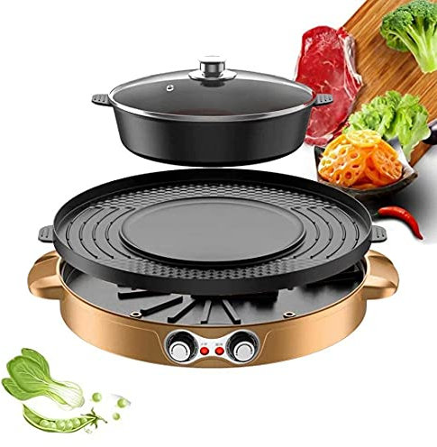 Parrilla eléctrica portátil, Parrilla eléctrica sin humo 2 en 1, Sartén antiadherente de superficie extra grande, Rango de temperatura ajustable 0 ° -1200 ° C, Uso en interiores y exteriores Double