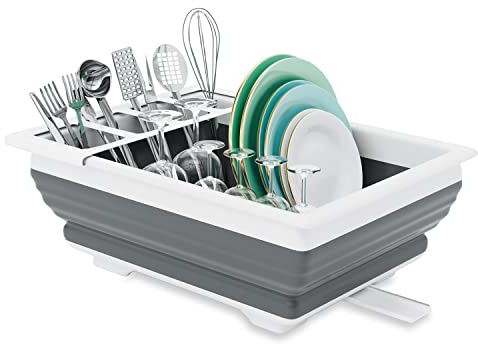 THANSTAR Collapsible Dish Drainer Portable Dinnerware Drainer Organizer for Kitchen RV Campers Travel Trailer Space Saving Kitchen Storage Tray
