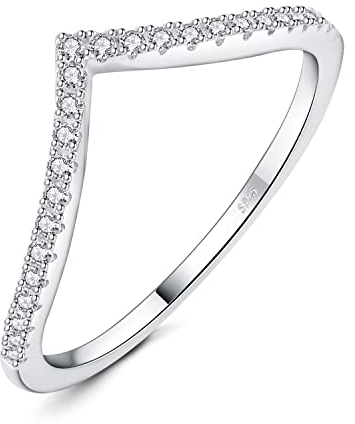 JewelryPalace V-Form Modeschmuck Rundschliff 1.5mm Zirkonia Band Ring Damen, Hochzeitsringe Damenring Silber 925 Trauringe Eheringe für Frauen, Vorsteckring Stapelring Ring Bandring Schmal 59