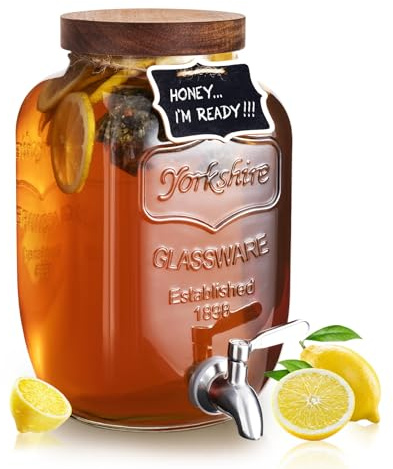 Mustry Glass Drink Dispenser for Parties, 1 Gallon Beverage Dispenser with Spigot Solid Stainless Steel, Used as Lemonade Dispenser Sun Tea Jar Kombucha Jar
