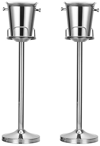 Champagne Bucket with Stand,Ice Bucket with Stand Stainless Steel Bucket Wine Chiller On Stand 12Lb Hammered Tall Ice Bucket Stand for Party Bar Ktv Bbq Home,3ft (silver, 2 packs)