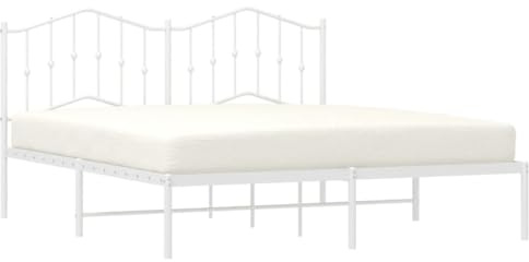 vidaXL Sängram med huvudgavel metall vit 160x200 cm, säng, metallsäng, metall sängram, sängar, metallsängar, metall sängramar, gästsäng, gästsängar