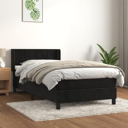Gecheer Boxspringbett mit Matratze Bettgestell Bettrahmen Designerbett Gästebett Jugendbett Schwarz 100x200 cm Samt-Q128