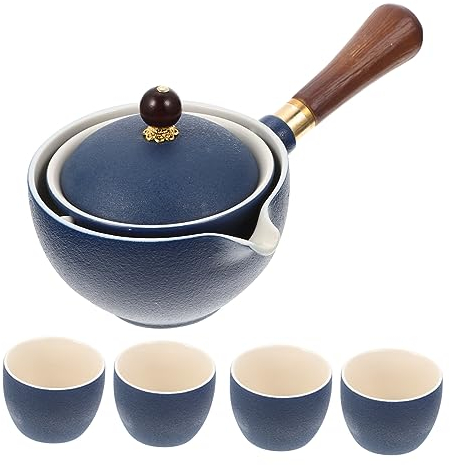 OUNONA Ceramic Side Handle Tea Pot Infuser and 4 Cups Kung Fu Tea Set for Home and Ceramic Teaware