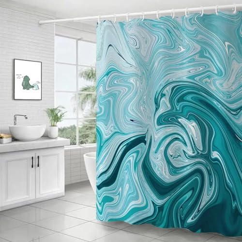 18meng Art Duschvorhang Grün 200x200 cm Modern Abstrakt Marmor Optik Textur Bad Duschvorhänge Badewanne Farbverlauf Kunst Duschvorhang waschbar für Dusche und Badewanne Badezimmer Dekor