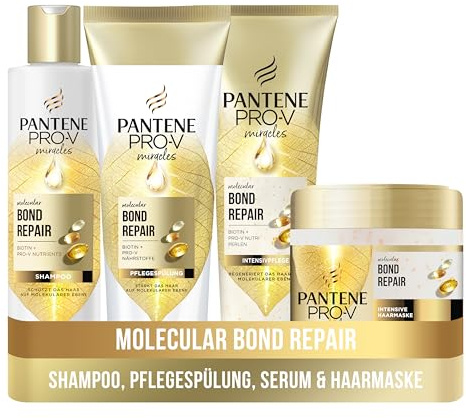 PANTENE Pro-V Miracles Molecular Bond Repair, Routine zu Haarrgenerations-Pflege mit Shampoo 250 ml + Pflegespülung 160 ml + Haarmaske 300 ml, Für geschädigtes Haar