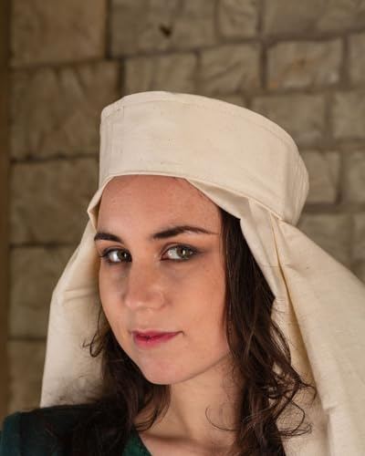 MYTHOLON Lenora Stirnreif, Damenhaube, XXL, leichte Baumwolle Natur, Mittelalter Kopfbedeckung für Frauen