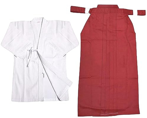 ZooBoo Mens Kendo Aikido Hapkido Martial Arts Keikogi and Hakama Suit (White&Red, M)