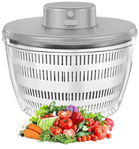 ERICAT Commercial Salad Spinner, Fruit Vegetable Dehydrator with Secure Lid Button, 4L Large Capacity, 360° Omnidirectional Dehydration and Detachable Double Layer Design, for Lunch and Gatherings