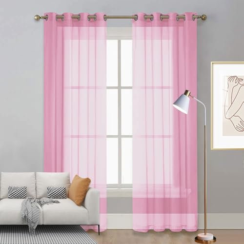 LIUNADM Verdunkelungsvorhang 270 x 120 cm Polyester, mit Ösen Transparent Bistrogardine Scheibengardine Kindergardine für Küche Büros Wohnzimmer Schlafzimmer, Rosa