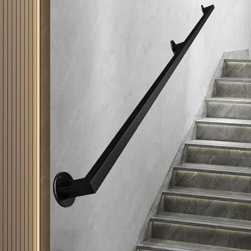 Whnoorher Stützstange für Treppengeländer, Set mit Treppenhandlaufhalterungen aus mattschwarzem Metall, unterstützende Handläufe aus Schmiedeeisen für Korridor, Veranda, Deck(100cm)