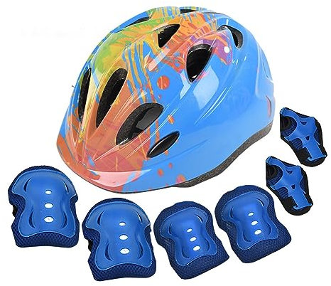 Illkjasfc Kinder Sporthelm Set Mit Knieschützern Handgelenkschützern Ellenbogenschützern Verstellbarer Helm Für Rollschuh Fahrradfahren