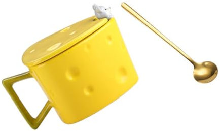 SHOWERORO Keramik Cheese Mug Mit Goldlöffel Niedliche Milch Wassermug Für Kaffee Tee Und Kalte Getränke Langlebige Kälte Hitzebeständige Trinkbecher Als Geschenk Für Freunde Und Familie