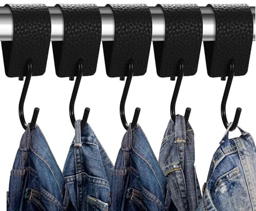 BJBJJIU 6 Pz Ganci a S Multifunzione in Pelle, Gancio a S in Pelle da Appendere, Ganci Attaccapanni, Ganci a S con Passante in Pelle, Gancio per Cucina Camera da Letto Bagno Ufficio Campeggio(Neri)