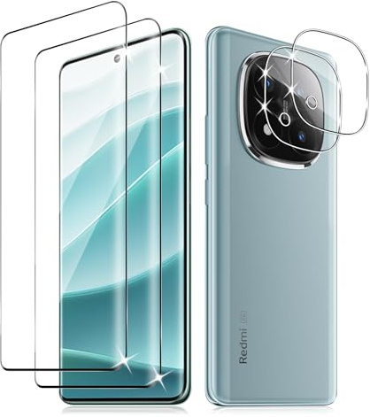 Liilaa Protector de Pantalla para Xiaomi Redmi Note 14 Pro Plus/ 14 Pro+ 5G, 2 Piezas Cristal Templado y 2 Piezas Protector de Lente de Cámara, Anti Arañazos Dureza 9H Vidrio Templado