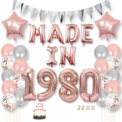 Daimay Happy 45 Birthday Balloon Banner Decorations Rose Gold MADE IN 1980 Aluminum Foil Letters Balloons Latex Confetti Balloons Triangle Flag Party Supplies Cake Topper for Men Women Photo Props