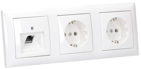 Busch-Jaeger balance SI Netzwerk- & Steckdosen-Set 3-fach Alpinweiß | Rutenbeck 136104030 Netzwerkdose flex mit Zentralscheibe, 2× 20 EUC-914 SCHUKO Steckdose und 1723-914 Rahmen 3-fach